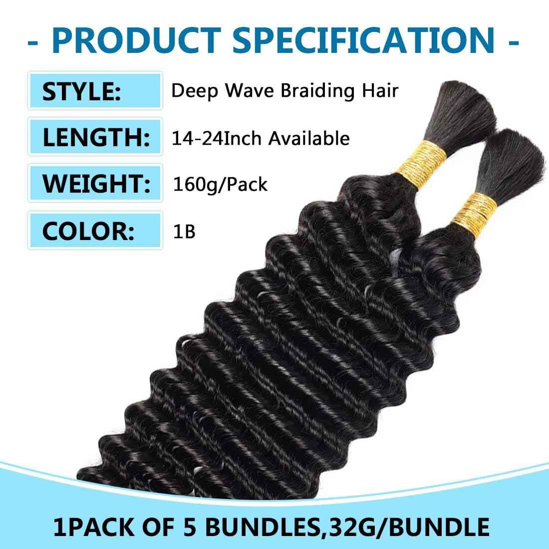160g 5 Bundles 613 Blonde Human Braiding Hair Deep Water Wave Bulk 18 Inch Curly Human Hair for Boho Braids Hair Extensions No Weft 5 Braids Per Pack