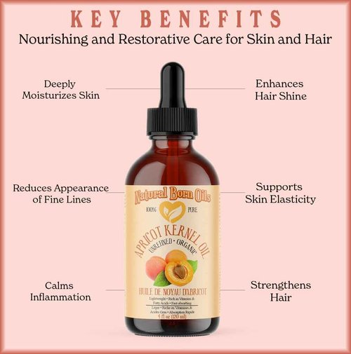 Natural Born Oils Apricot Kernel Oil, 1 Gallon, Organic, Cold-Pressed, Abundant in Fatty Acids, Hydrates Skin, Enhances Hair Luster