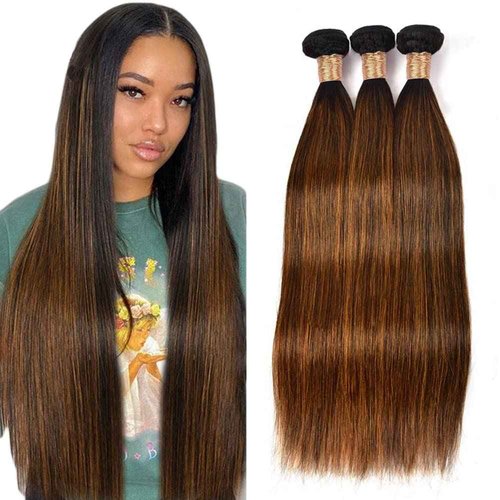 P4/30 Highlight Straight Bundles Brown Human Hair 3 Bundles Brazilian 100% Unprocessed Virgin Extensions Double Weft Bundle Piano Color 24 26 28 Inch