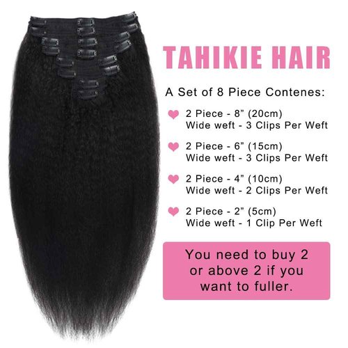 Tahikie Kinky Straight Human Hair Clip in Extensions 120g Full Head Clip ins for Women 100% Unprocessed Brazilian Virgin Human Hair Yaki Straight Clip ins Remy Hair Natural Black 8Pcs 18Clips 20inch