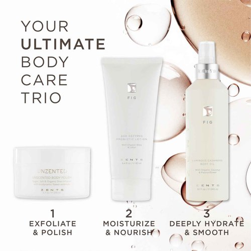 ZENTS Body Lotion and Cashmere Oil Set (Fig), Anti-Aging Probiotic Lotion, Soften and Moisturize Skin with Organic Coconut Oil, Moisturize and Nourish Dry Skin, Powerful Healing Duo