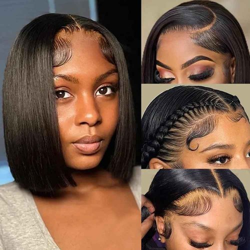 5X5 Closure Bob Wigs Human Hair Straight 8 Inch 5x5 HD Transparent Bob Lace Front Wigs Human Hair Wear and Go Glueless Wig Pre Plucked with Natural Hairline Short Bob Lace Closure Wigs for Black Women