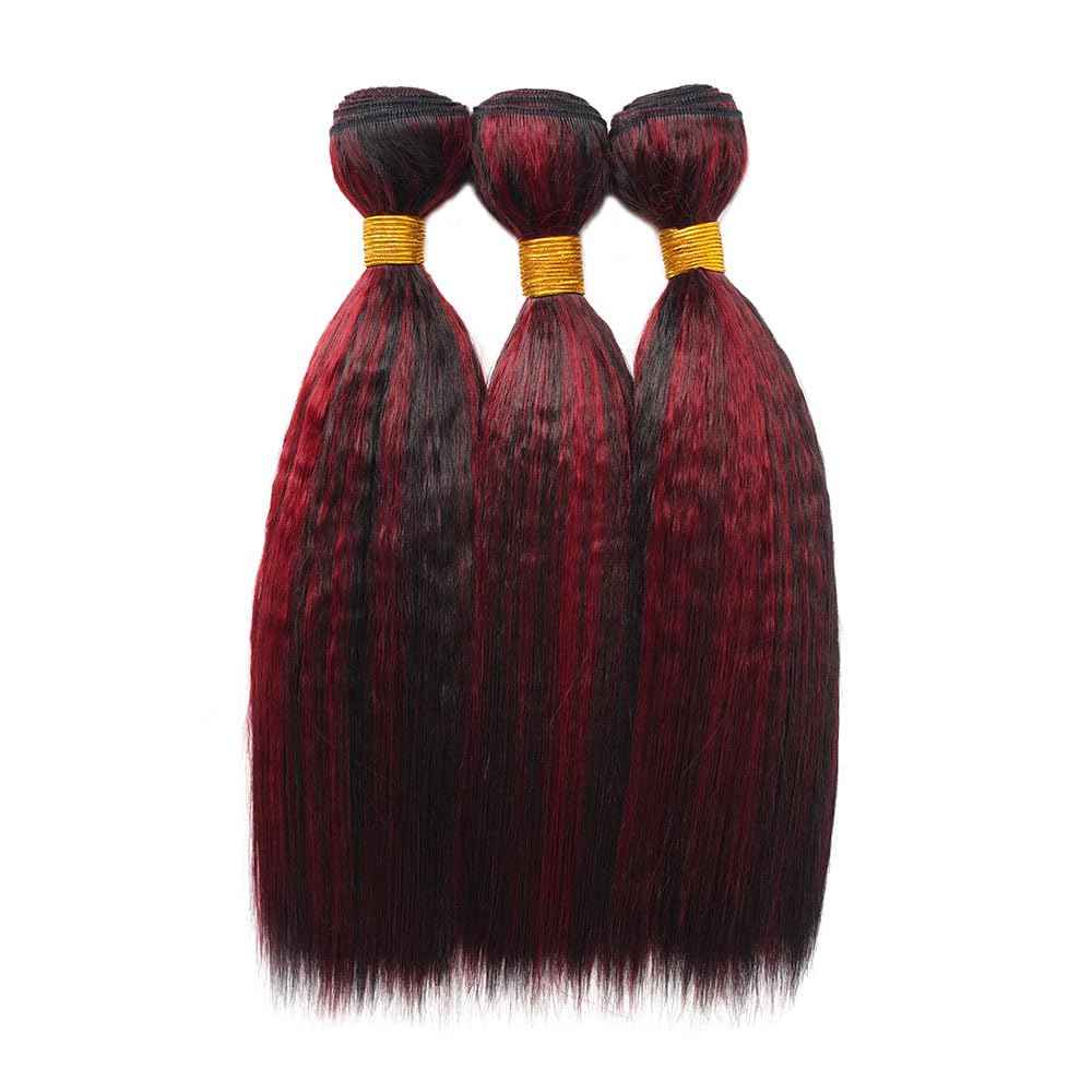 Highlight P1B99J Straight Bundles Ombre Burgundy Human Hair Bundles Grade 8A Brazilian Remy Hair Weaves Extensions Black Mixed With Wine Red Color For Women 10 12 14 Inch