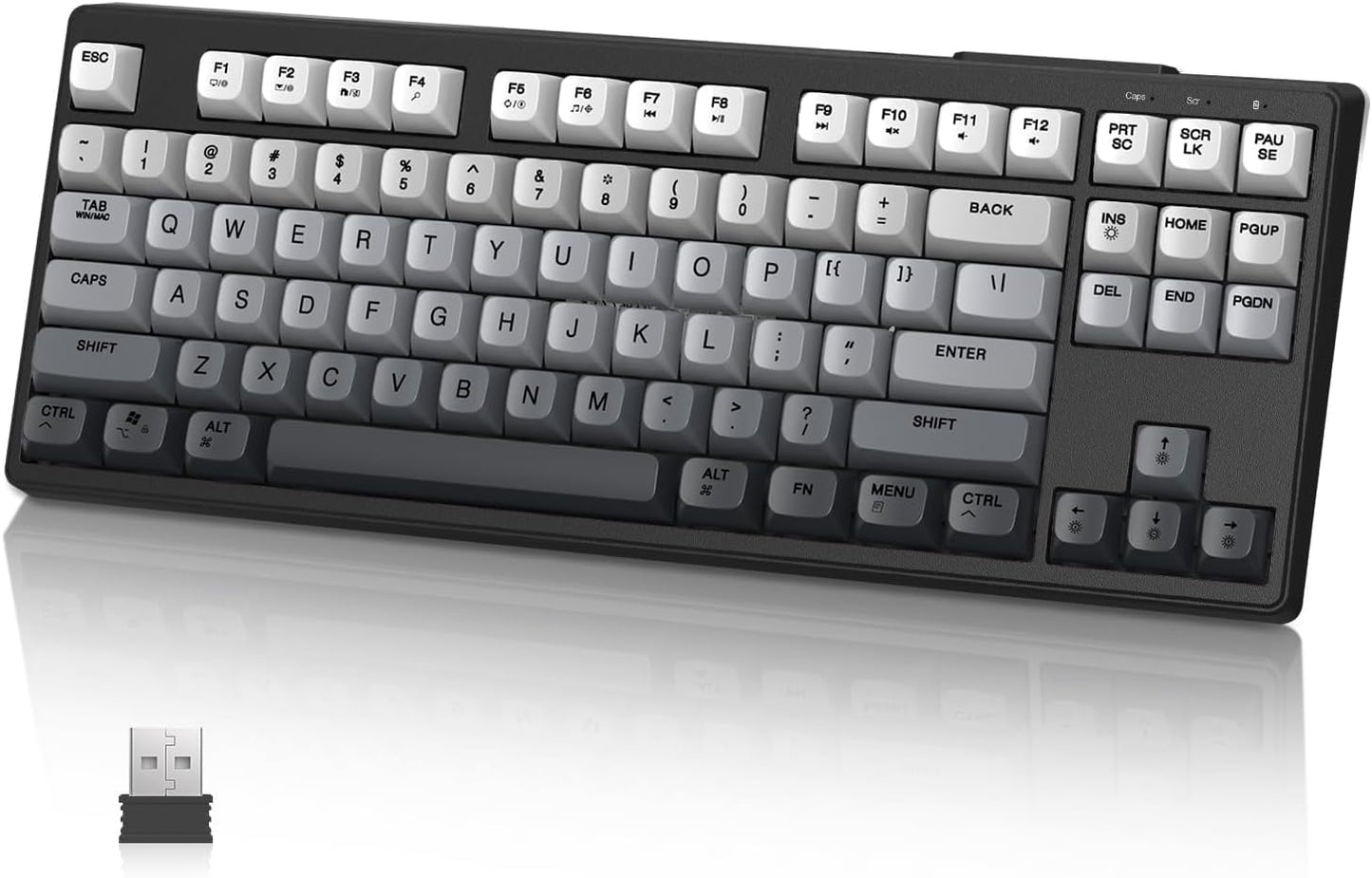ZIYOU LANG M87 75% Wireless Gaming Keyboard Mechanical Feel Silent Rainbow Backlit Bluetooth/2.4Ghz PBT Gradient Keycaps Rechargeable 4000mAH Battery Ergonomic for MAC/Win/PC-Moonnight