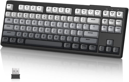 ZIYOU LANG M87 75% Wireless Gaming Keyboard Mechanical Feel Silent Rainbow Backlit Bluetooth/2.4Ghz PBT Gradient Keycaps Rechargeable 4000mAH Battery Ergonomic for MAC/Win/PC-Moonnight