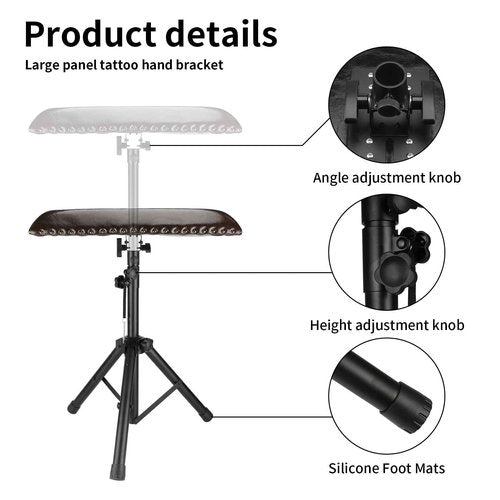 XL Tattoo Arm Rest Stand - Heavy Duty Steel - Portable Tattoo Armrest with Thick Soft Eco Leather Pad & Metal Base - Extra Wide and Long Pad - 180 Rotating Arm Rest