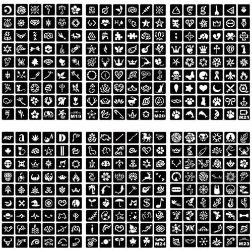 761pcs Temporary Tattoo Stencils for Kids, 20 Sheets Face Body Paint Henna Stencils Kit, Girls Boys Glitter Tattoo Stencils for Kids School Show Birthdays Halloween Christmas Party Favor Supplies