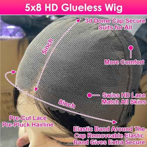 HENGROSE 5x8 Bob Wig Human Hair Glueless Wigs Human Hair Pre Plucked Pre Cut Deep Wave HD Lace Closure Wigs Human Hair 210% Density Wear And Go Glueless Wig (14inch)