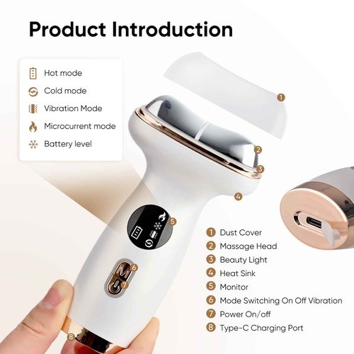Microcurrent Facial Device with Red Light Therapy - 7-in-1 LED Sculptor & Hot Gua Sha for Face Neck Eye Firming, Depuffing & Double Chin Reduction