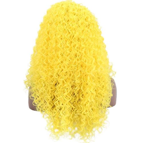 RONGDUOYI Afro Curly Synthetic Lace Front Wigs for Women Bright Yellow Long Curly Wig with Free Part 24Inch Daily Use Cosplay Party Wig