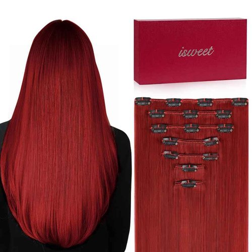 Straight Clip in Hair Extensions Real Human Hair, 7Pcs 18 Inch 105g Red Invisible Natural Soft Remy Human Hair Extension Clip ins, Double Weft Hair Extensions Real Human Hair for Women
