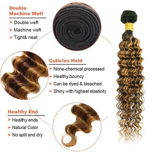 Honey Brown Human Hair Bundles P4/27 Deep Wave Bundles 18 20 22 inch LadrXadr Ombre Highlight Human Hair Bundle 3 Tone 300g