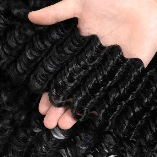 12A Human Hair Bundles 18 20 22 Inch Deep Wave Bundles Human Hair 100% Unprocessed Brazilian Virgin Deep Curly Weave 3 Bundles Hair Extensions for Women Natural Color