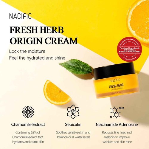 NACIFIC Fresh Herb Origin Triple Set (Toner 150ml, Serum 50ml, Cream 50ml) 82% PotMarigold Flower Water, Moisturizing, Niacinamide, Pore, Sepicalm, Orange