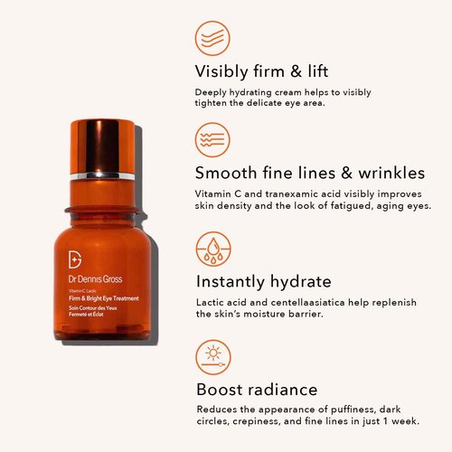 Dr. Dennis Gross Vitamin C Lactic Firm & Bright Eye Treatment | Silky, Lightweight, Fast-Absorbing Treatment to Improve Puffiness, Dark Circles, and Wrinkles Around the Eyes | 0.5 oz