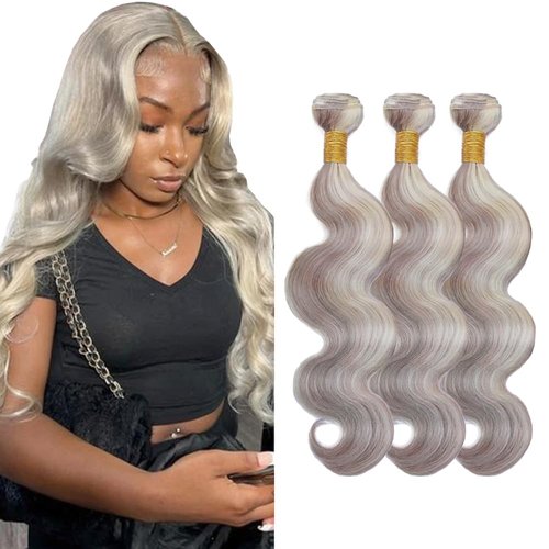 22 24 26 Inch Grey Body Wave Bundles Human Hair 613 Blonde Human Hair Bundles Brazilian Virgin Hair Mixed Length 3 Bundles Silver Bundles 613 Body Wave Bundles Hair Extensions For Women