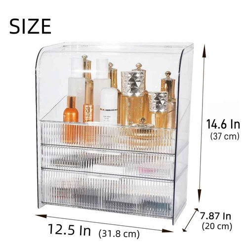 PLINJOY Makeup Storage Organizer Box Large Cosmetic Display Cases Dustproof and Waterproof Cosmetic Organizer Countertop Skincare Organizer