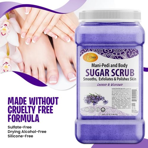 SPA REDI – Sugar Body Scrub, Lavender and Wildflower, 128 Oz Exfoliating, Moisturizing, Hydrating and Nourishing, Glow, Polish, Smooth and Fresh Skin - Body Exfoliator