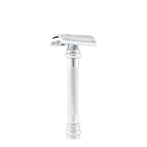 MERKUR 39C Double Edge Safety Razor, Slant Bar Design- Long Handle, Made in Germany, Plastic-Free, Two Piece Design