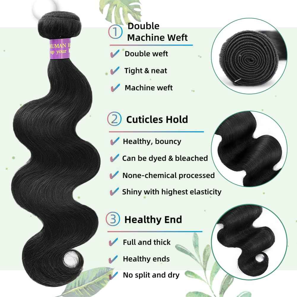 14A Human Hair Bundles Body Wave One Bundle 100% Unprocessed Brazilian Virgin Hair Bundles Double Weft Weave Body Wave Human Hair Natural Black Color (one bundle, 24)