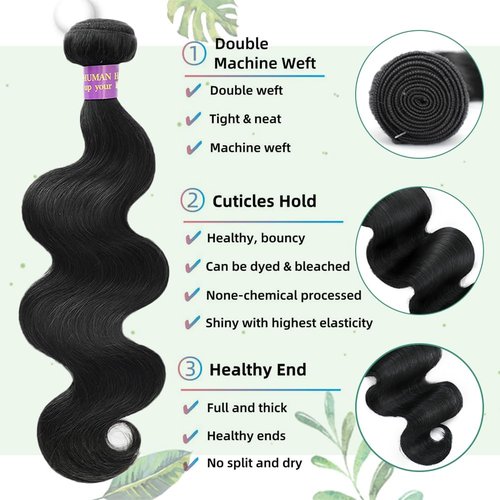 14A Human Hair Bundles Body Wave One Bundle 100% Unprocessed Brazilian Virgin Hair Bundles Double Weft Weave Body Wave Human Hair Natural Black Color (one bundle, 28)