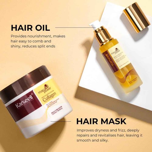 Karseell Collagen Hair Mask and Oil Shampoo and Conditioner Set for Dry Damaged Hair of All Types - 3 x 16.9floz + 1.69floz