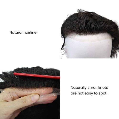 Tresshairca Human Hair Toupee for Men, Natural and Comfortable, French Lace and Polyskin Base, Real Human Hair, 6"x8"