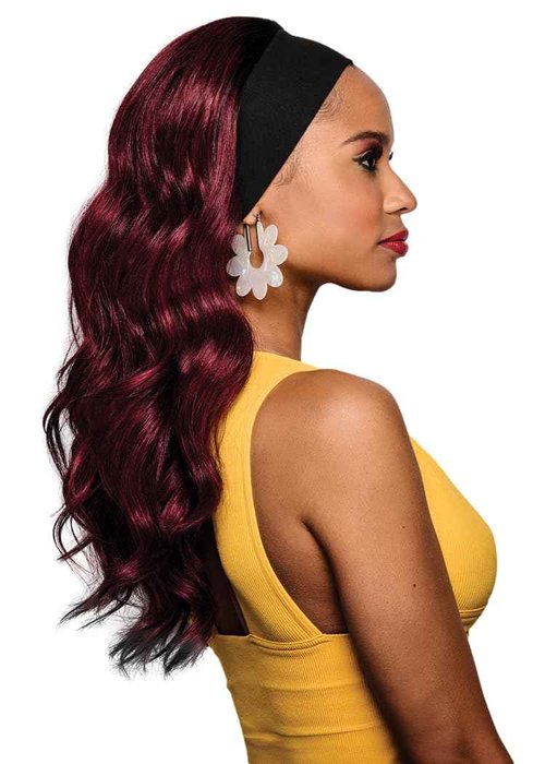 Kim Kimble 20" Wavy Waves Headband Wig, Long Layered Hair With Black Headband and Comb Clip, 3/4 Cap - Average Cap Size, MC4 35SS Sangria
