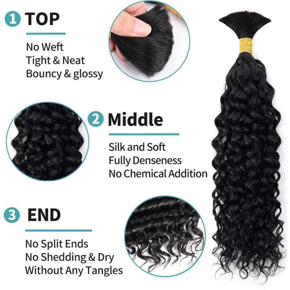 Human Braiding Hair 3 Bundles/Pack 150g Water Wave Bulk Hair No Weft 10A Brazilian Virgin Braiding for Boho Braids Wet and Wavy Braids Extensions (18 18 18inch)