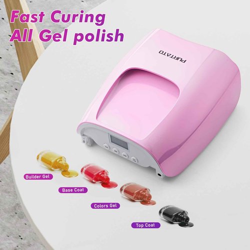 Purtato Professional Cordless Rechargeable UV LED Nail Lamp with 4 Timer Setting and 126W High Power Quick Drying Nail Dryer (Plating Pink)