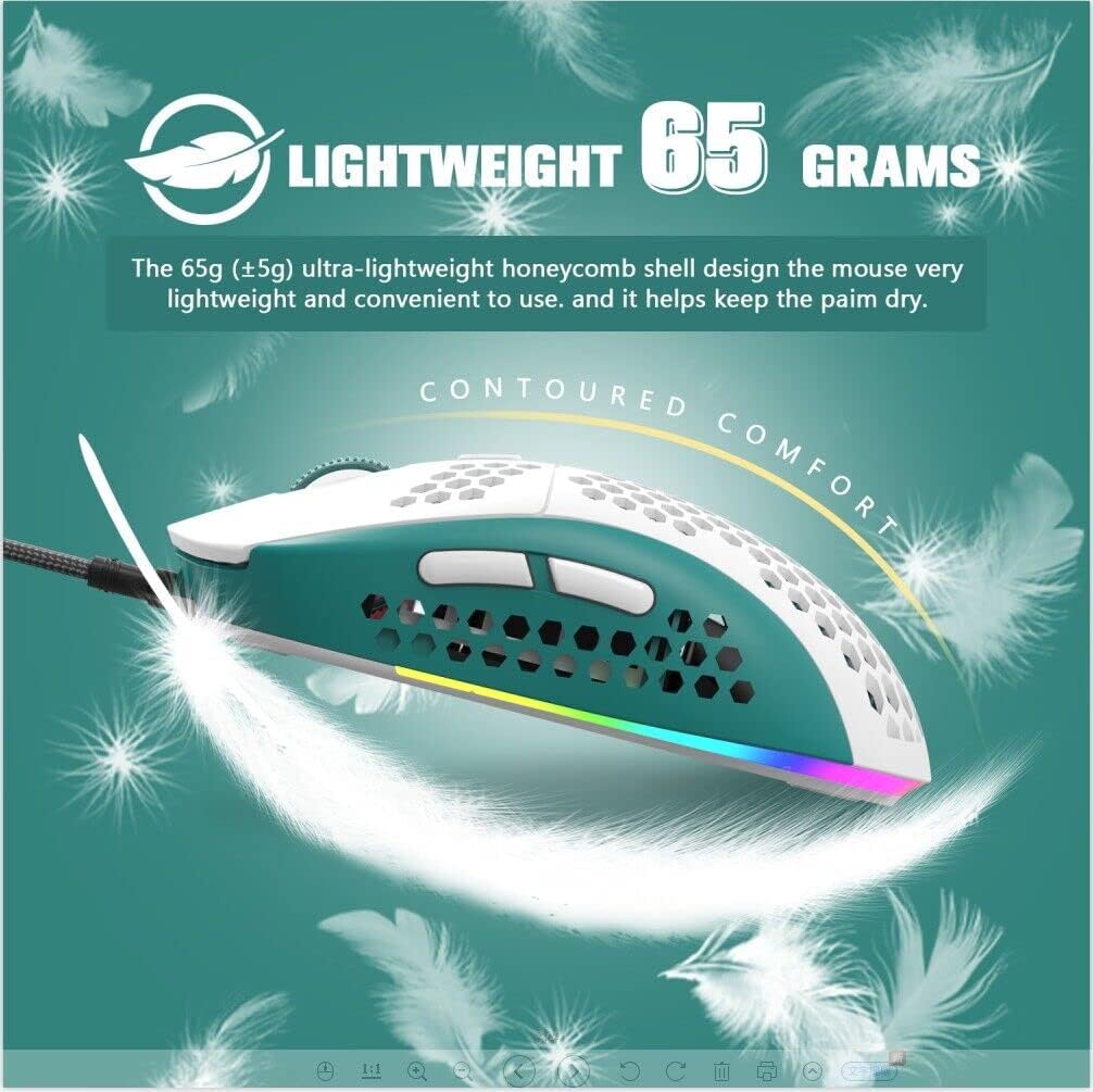 ZIYOU LANG Wired RGB Gaming Mouse,65G Lightweight Honeycomb Ultralight Mouse with High Precision Sensor 6400DPI,6 Button Programmable USB Gaming Mice,Precise Registration for PC Gamers Xbox PS4 Users