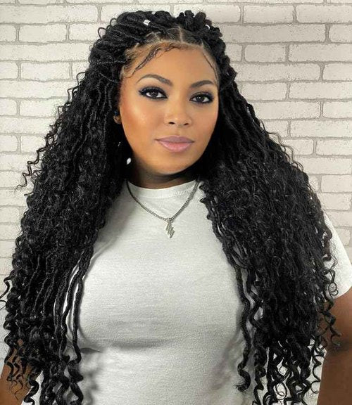 Forevery Goddess Locs Crochet Hair 22 Inch Faux Locs Crochet Hair for Black Women 6 Packs Boho Crochet Locs With Curly Ends 1B