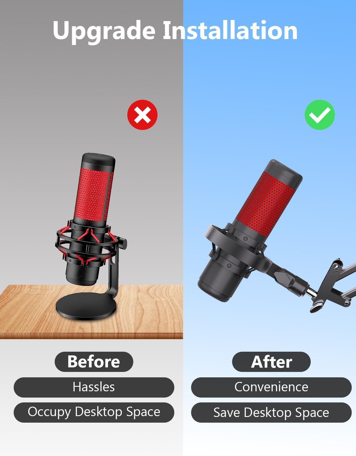 [2025 Upgrade] Microphone Shock Mount for HyperX QuadCast with 3/8" or 1/4" Screw Adapter, Works with HyperX QuadCast Microphone Stand & Boom Arm Durable Replacement Accessory for Mic (Black)