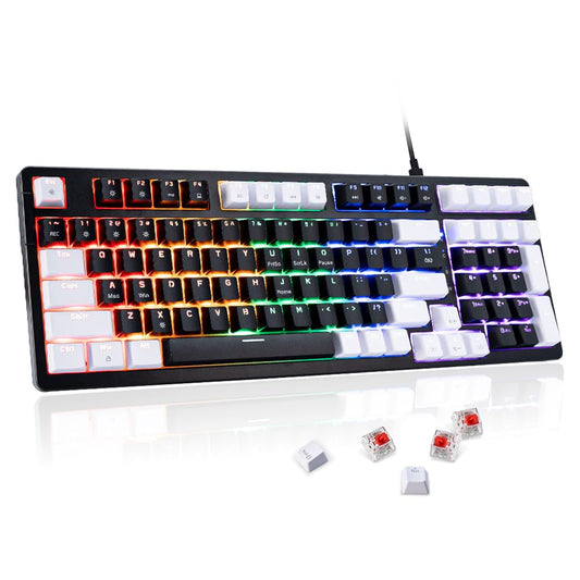 ANGELOYANG Mechanical Gaming Keyboard, Full Key Compact Wired RGB Backlit Light Up, Red Switches Hot Swappable USB C Creamy Sounding Silent White Mechanical Keyboard for PC MAC