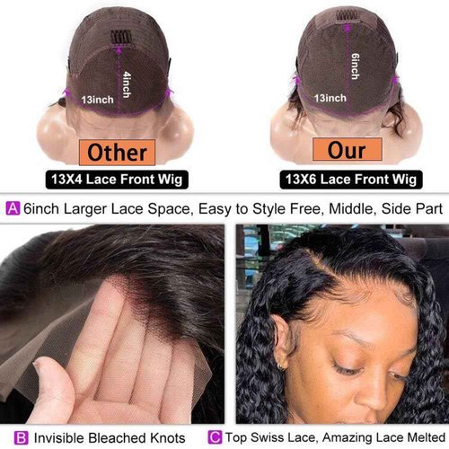 Nakkia 26 Inch Deep Wave Lace Front Wigs Human Hair 13x6 HD Transparent Lace Frontal Wig 180% Density Deep Curly Wet and Wavy Human Hair Pre Plucked Glueless Wigs for Women Natural Color