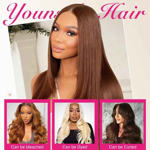 Younsolo Brown Bundles Human Hair Straight 3 Bundles 100% Unprocessed Brazilian Bundles Human Hair 12A Chocolate Brown Straight Bundles Hair Extensions 4# Color 16 18 20 Inch
