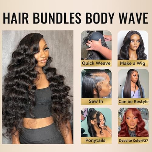 WEQUEEN Body Wave Bundles Human Hair 16A Brazilian Virgin Hair Bundles 14 16 18 Inch Thick Weave Natural Black