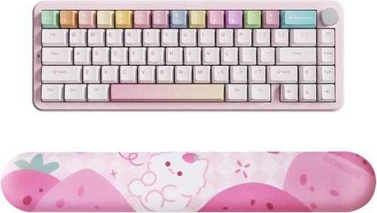YUNZII B68 Wireless Mechanical Keyboard(Pink, Milk V2 Switch), Keyboard Wrist Rest (Pink