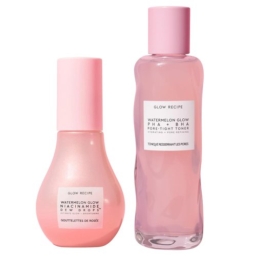 Glow Recipe Niacinamide Dew Drops Facial Serum & Illuminating Makeup Primer (40 ml) + Watermelon Glow PHA + BHA Facial Toner & Pore Minimizer with Hyaluronic Acid (150 ml)