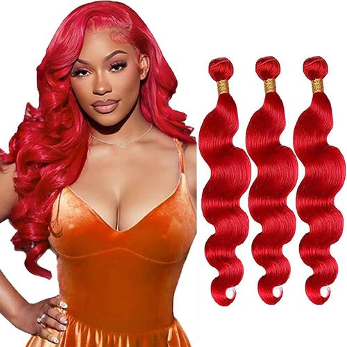Burgundy Human Hair Bundles Red Body Wave Bundles 30 32 34 Inch 8A Brazilian Virgin Remy 3 Bundles Double Weft Soft Red Body Wave Hair Extensions