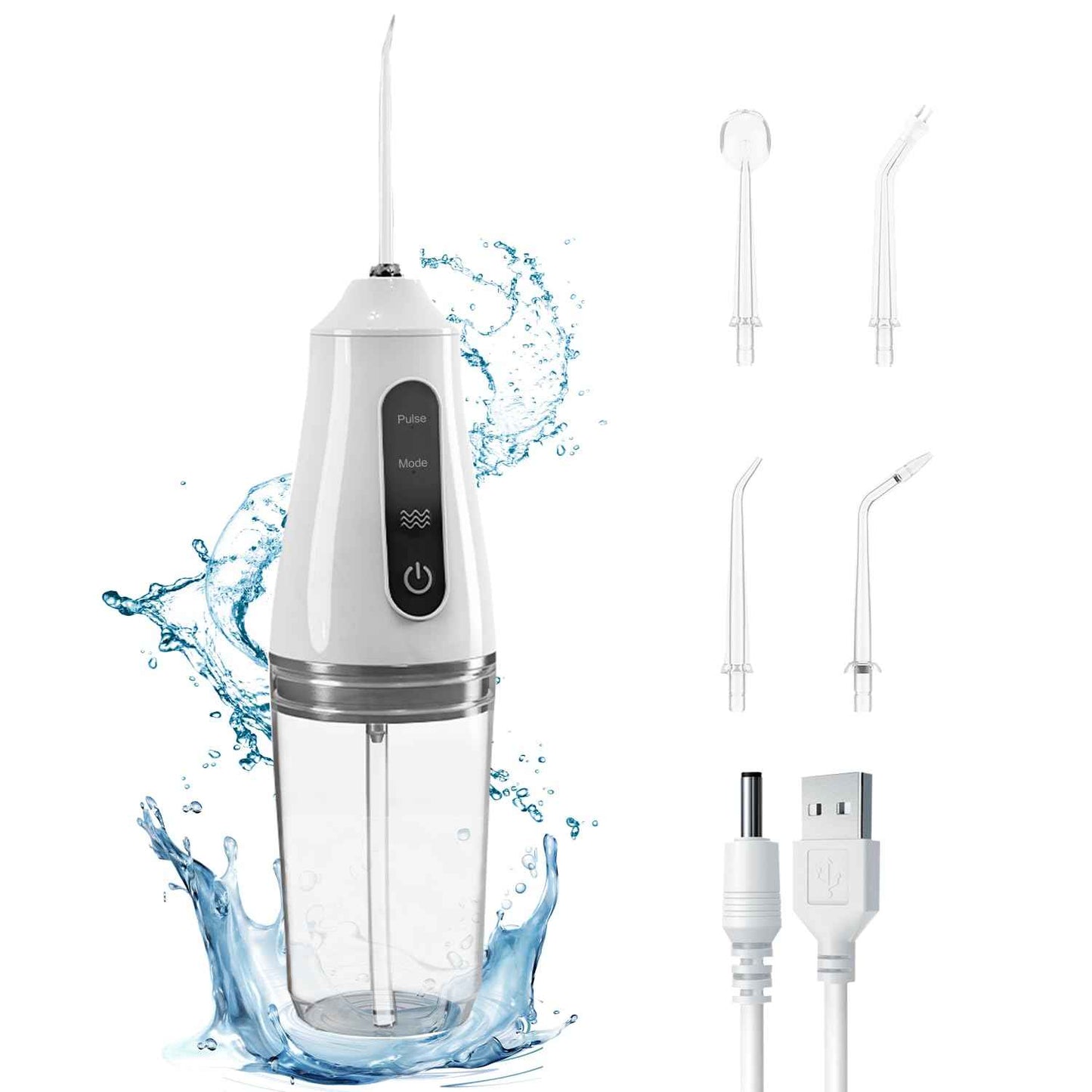 Portable Water Dental Flosser with 4 Jet Tip, 3 Mode Cordless Rechargeable Teeth Cleaner, Powerful Waterproof Dental Floss for Home Travel