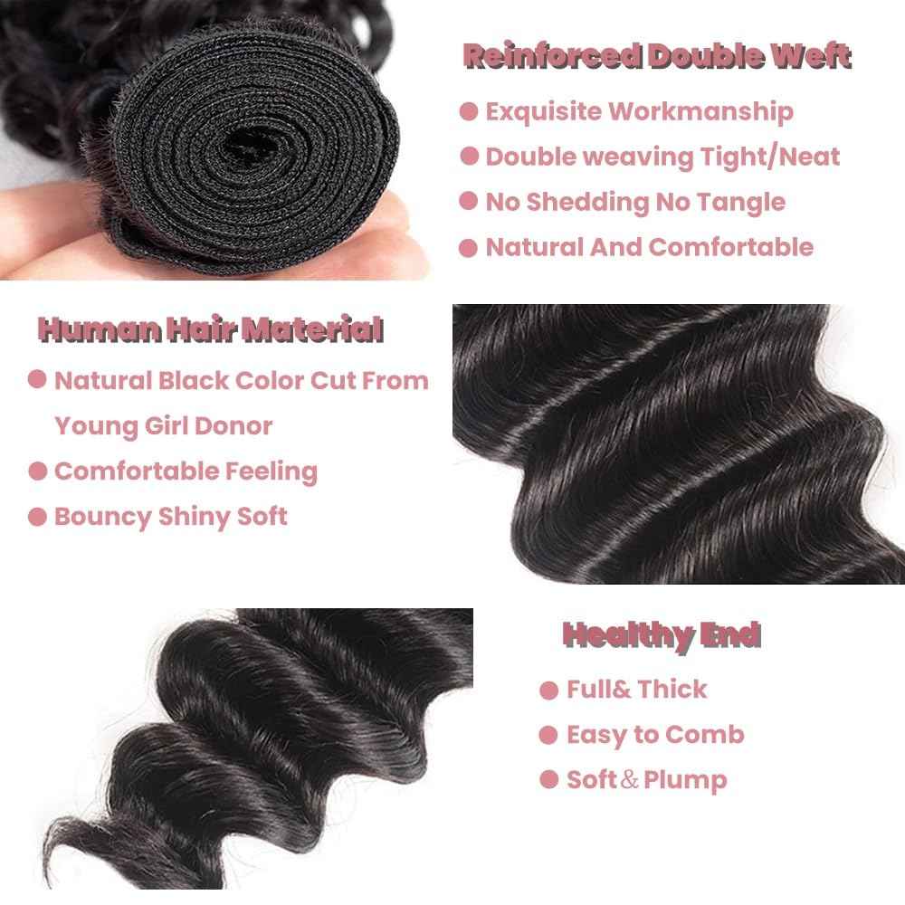 20 22 24 Inch Human Hair Bundles Loose Deep Wave 3 Bundles/Lot 12A Grade 100% Unprocessed Brazilian Virgin Hair Weave Bundles Double Weft For Black Women