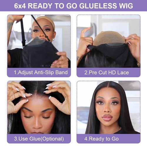 ALI PANDA [2-YEAR Life, 205g, 210% Density 6x4 Wear and Go Wig,100% Human Hair, Skinlike HD Glueless Closure Wigs Human Hair Pre Plucked Pre Cut, (0.1mm Ultra-Thin HD Lace), Middle Part 24 Inch