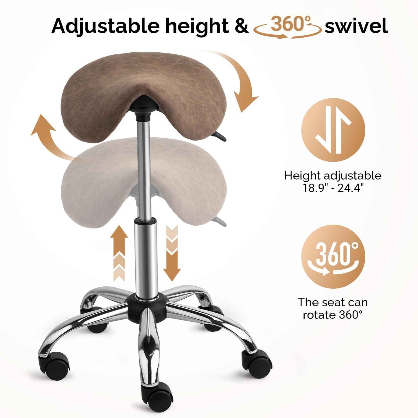 OmySalon Saddle Stool Rolling Chair, Ergonomic Saddle Chair with Swivel Wheels, Adjustable Hydraulic Stylist Cutting Stool for Salon Tattoo Massage Office Medical, Walnut