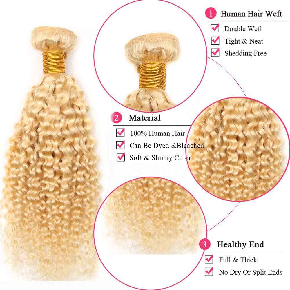 30 32 34 Inch 613 Bundles Human Hair Blonde Kinky Curly Bundles 8A Brazilian Virgin Remy Mixed Length 613 Blonde Bundle Hair Weave