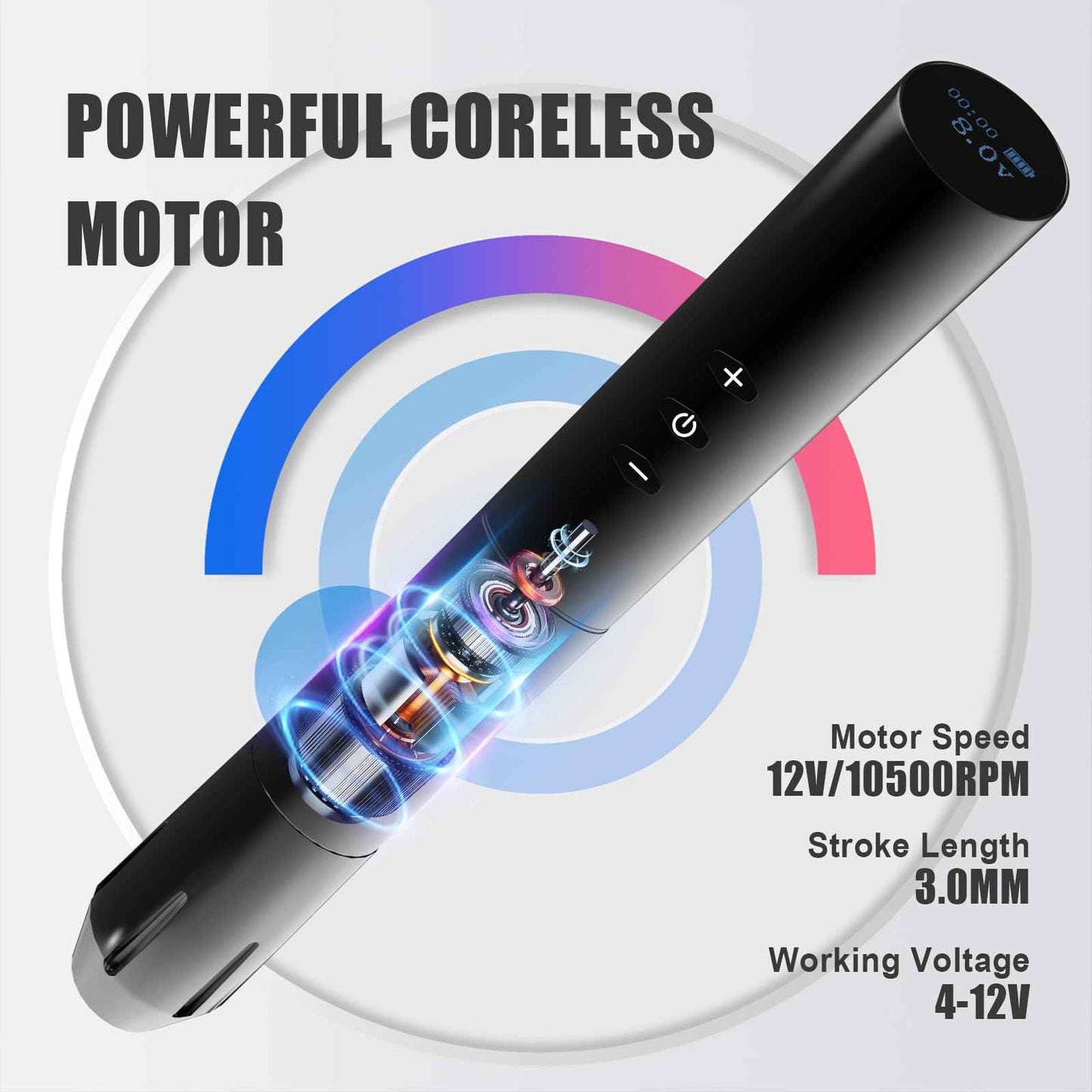 OFEYLE 109 Wireless Tattoo Pen Machine Rotary Tattoo Gun with 2PCS Replaceble Batteries Coreless Motor Digital Display Cartridge Battery Pen Permanent Makeup Tattoo Supply for Tattoo Artist (Black)