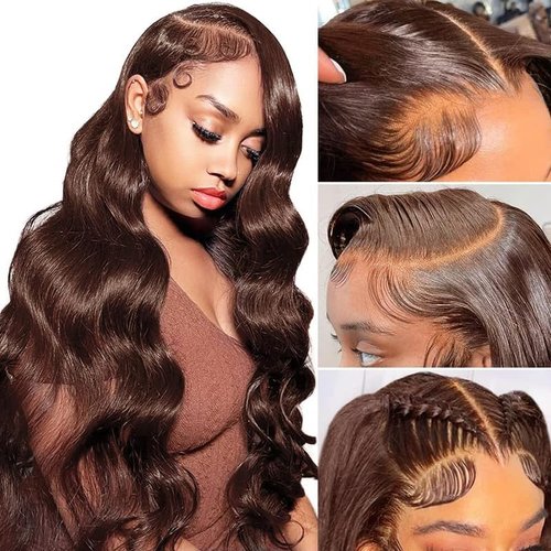 Alielaine Body Wave Chocolate Brown Lace Front Wig 200 Density Hd Lace Front Body Wave Glueless Wigs Human Hair Pre Plucked 4# Colored Wigs 30inch