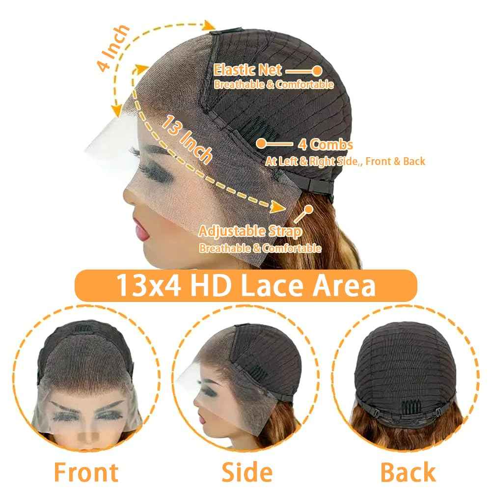 Highlight Ombre Lace Front Wig Human Hair 26In Honey Blonde Wig Human Hair Body Wave Lace Front Wigs Human Hair 180 Density Frontal Wigs Human Hair for Women 4/27 Colored Pre Plucked with Baby Hair