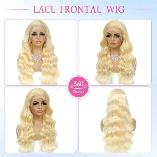 ZNNU 28 Inch 613 Lace Front Wig - Body Wave Blonde Human Hair - 200 Density Pre-Plucked - HD Lace Frontal Wig for Women