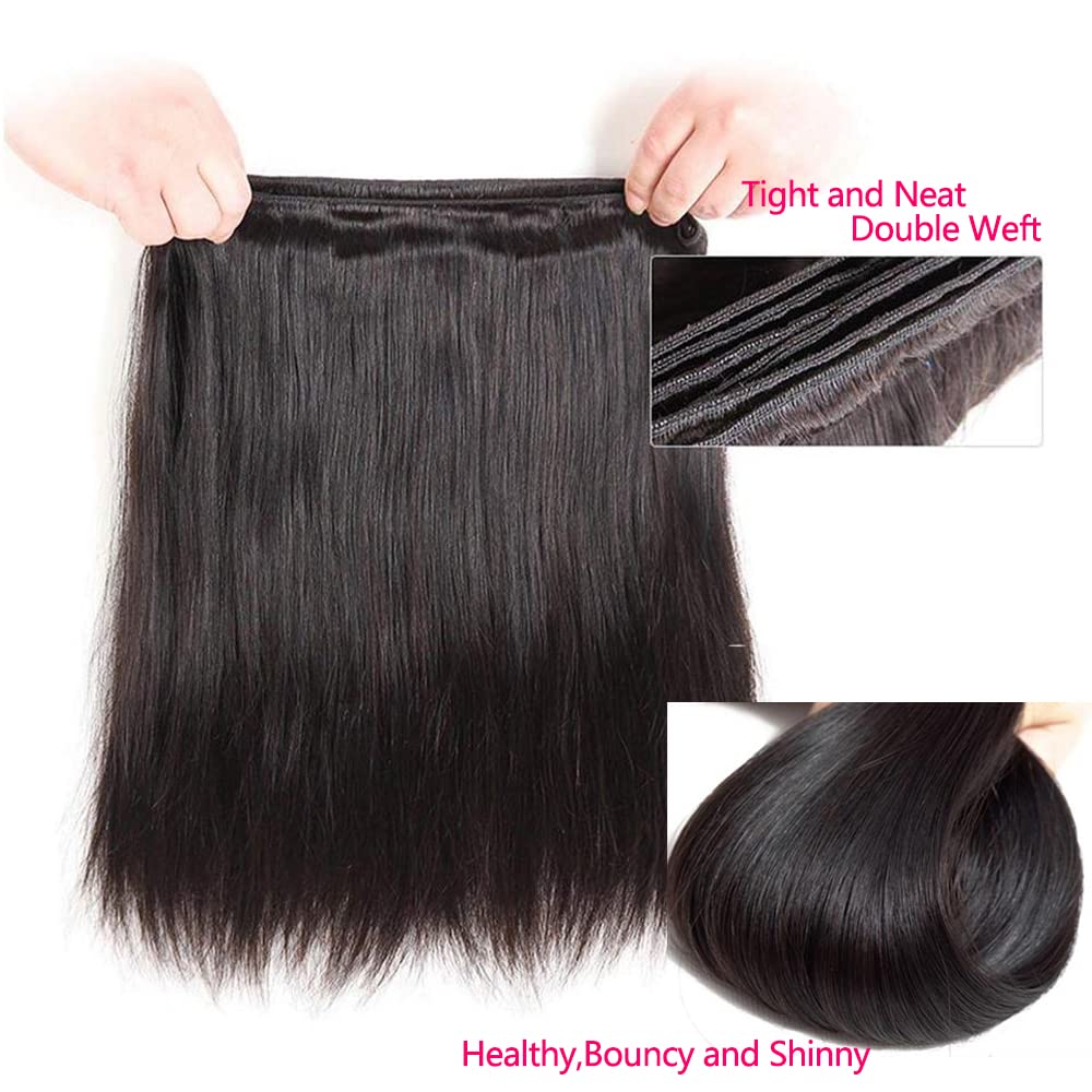10A Straight Bundles with Closure Human Hair 20 22 24+18 Brazilian Human Hair Bundles with Closure 100% Unprocessed Virgin Straight Hair Weave 3 Bundles with Lace Closure 4x4 Free Part Natural Color